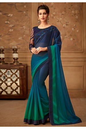 Blue silk embroidered festival wear saree  515